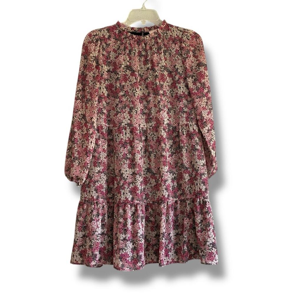 LOFT Petite floral tiered long sleeve shirtdress size XSP